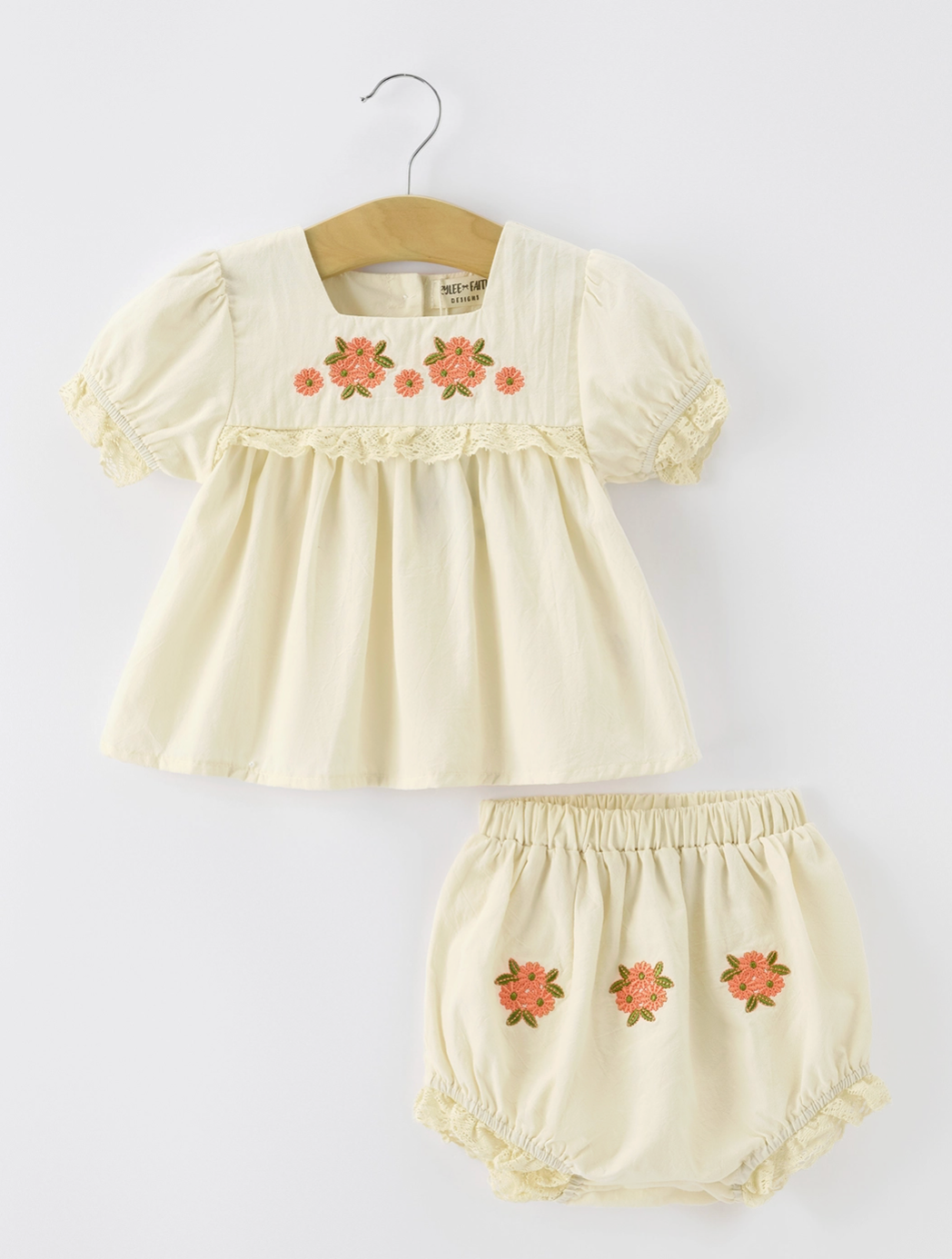 Summer Embroidered Lace Baby Top Bloomer Set