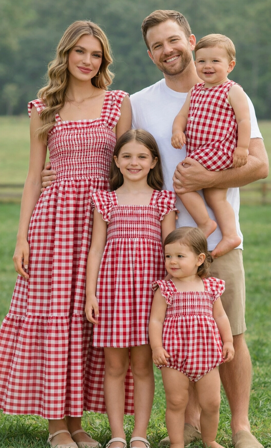 Summer Plaid Smocked Ruffle Girl Dress Sibling Outfits