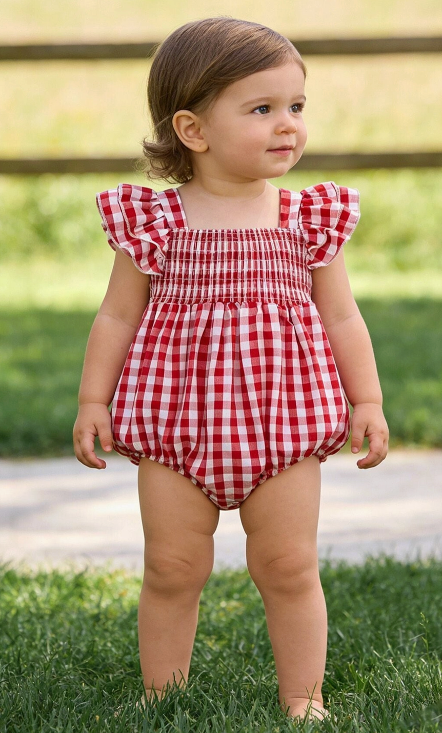 Summer Plaid Smocked Ruffle Girl Romper Sibling Outfits