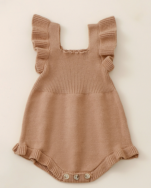 Baby Girl's Knitted Jumpsuit Flying Sleeves Triangle Romper