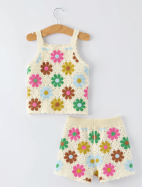 Summer Crochet Floral Girl Set